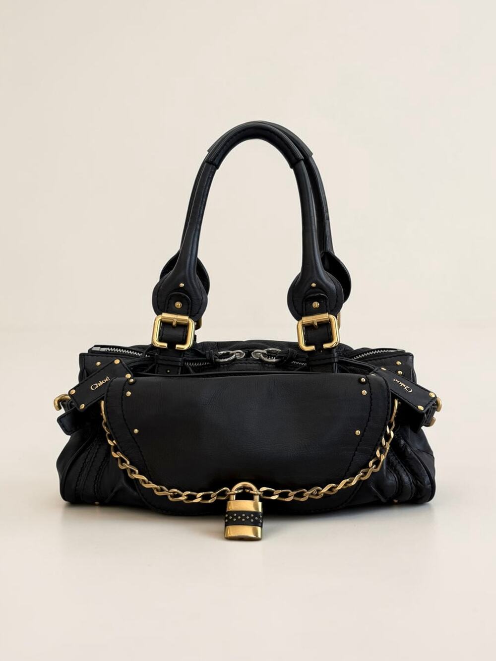 Black Chloé Paddington Bag Rare Vintage Rock n' Roll Stud Chain Padlock